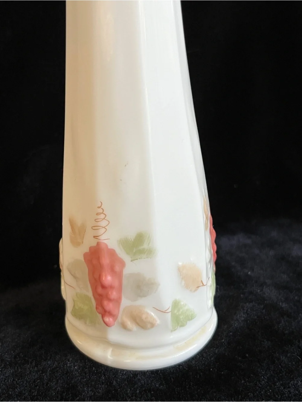 60s Tall Westmoreland BUD VASE Milk Glass Peach Pink Green Grape Design